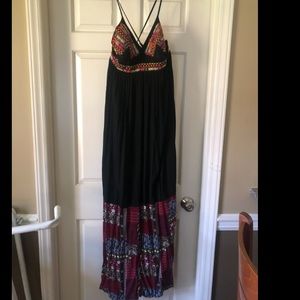 Entro Patchwork Embroidered Maxi Dress -BLACK L